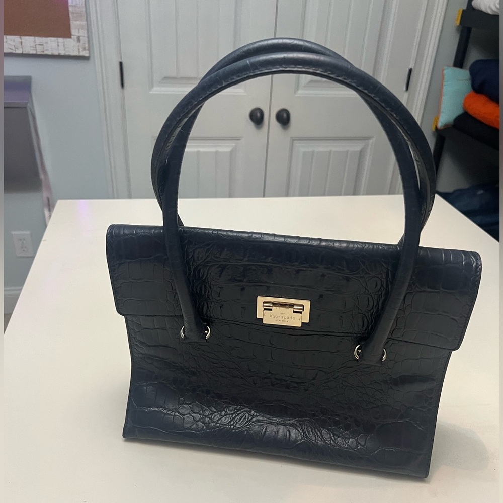 Kate Spade, navy leather, crocodile print, excellent condition